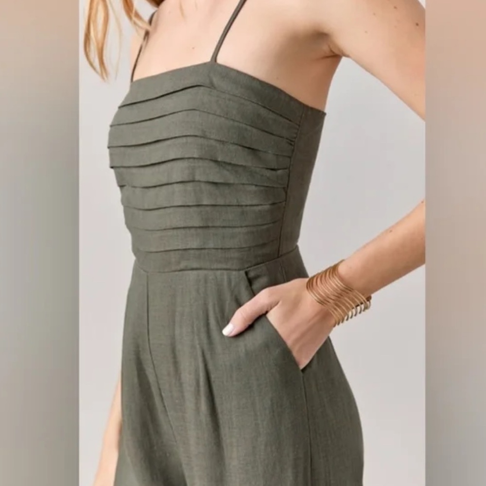Francesca's Collections Olive Pleated Jumpsuit